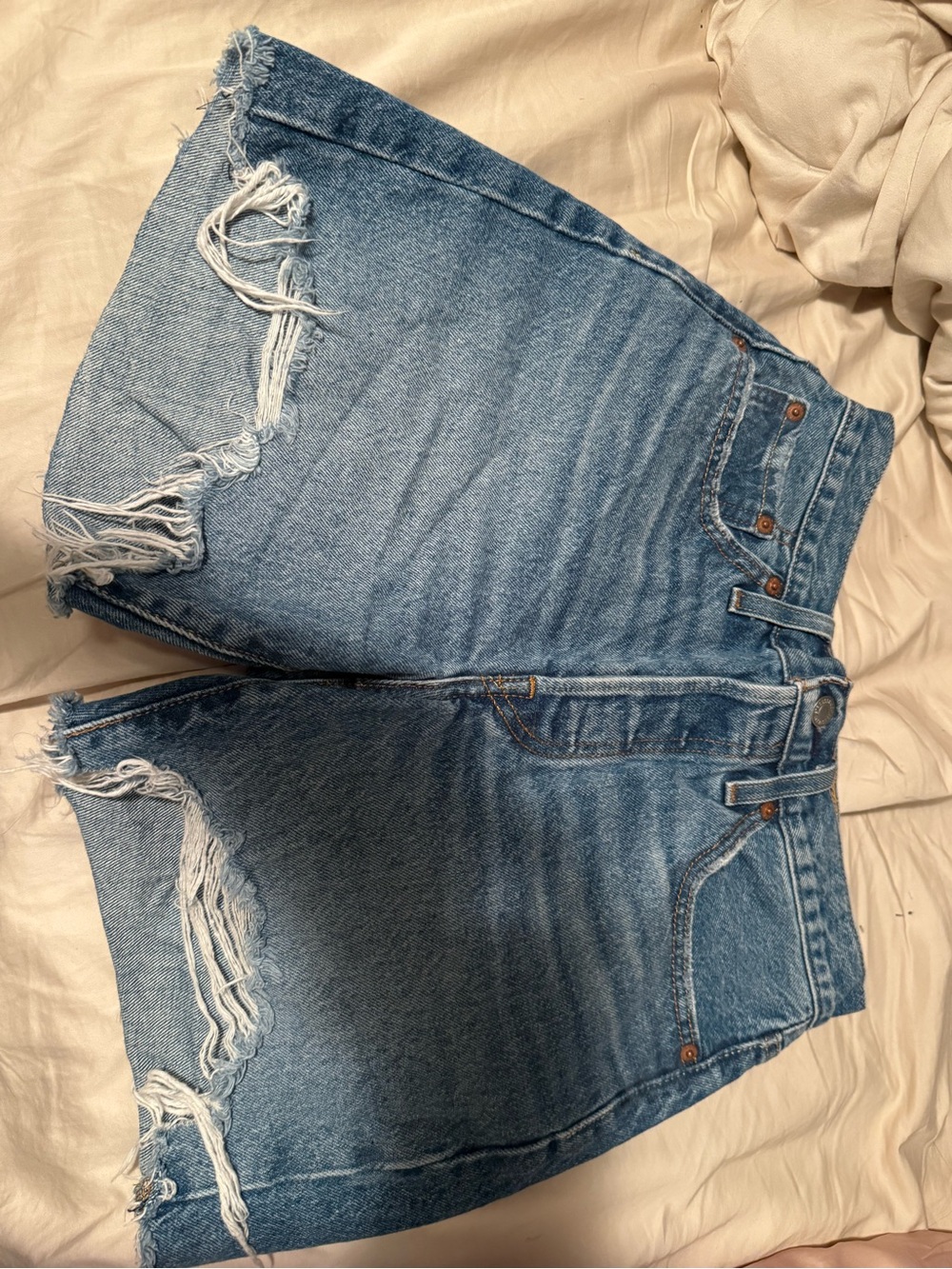 Levi's Distressed Blue Denim Midi Skirt